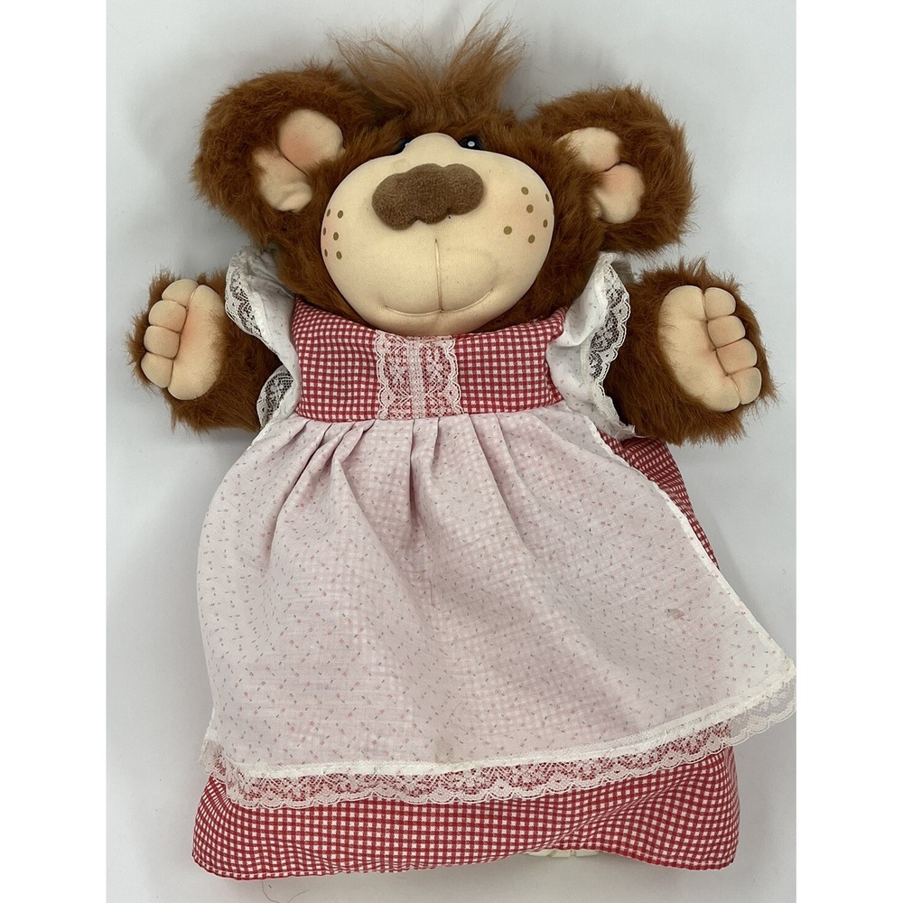 Vintage 1985 Furskins Teddy Bear Gingham Apron Dress Boots Appalachian Artworks